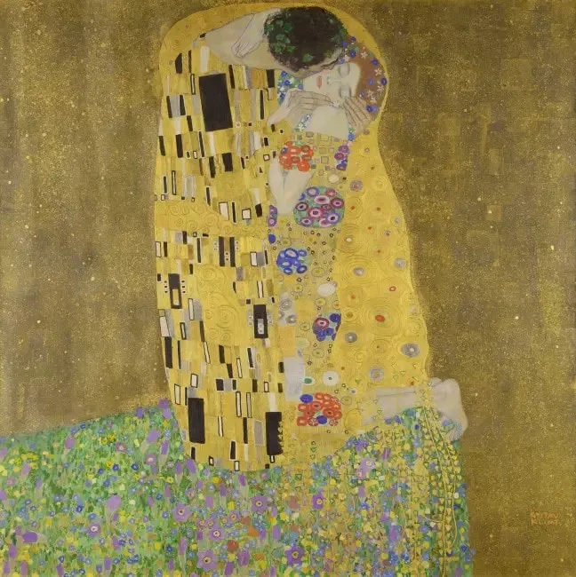 Gustav Klimt'in en ikonik eseri “The Kiss” tablosu, altın varak detayları ve romantik kompozisyonuyla