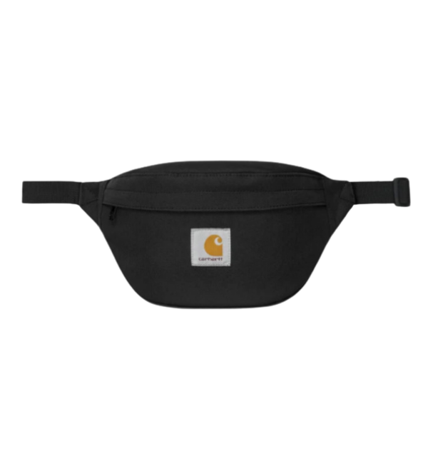 Beyaz arka plan üzerinde markanın turuncu C logosunun yer aldığı siyah Carhartt bel çantası, hafta sonu cool tarzda spor-şık kombin önerilerine modern ve dinamik bir dokunuş katmak için öne çıkan bir aksesuar.
