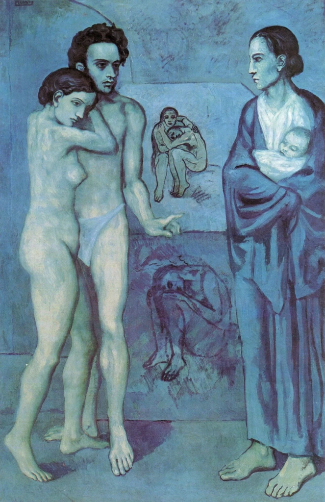 La Vie (1903)
Casagemas’ın ölümü sonrası yapılan bu eser, ölüm ve yaşam arasında bir gerilim yaratıyor.