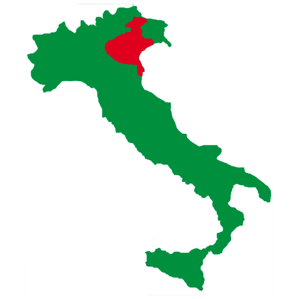 İtalya haritası üzerinde kırmızı ile işaretlenmiş Veneto bölgesi ve Venedik’in konumu