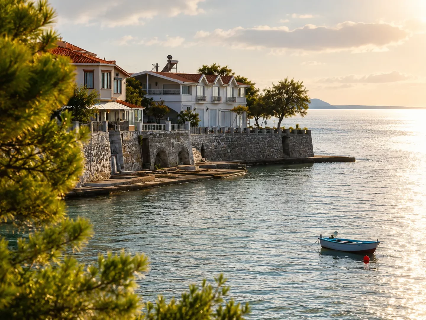Avşa Adası, İstanbul'a yakın tatil yerleri arasında çam ağaçları, kızıl çatılı sahil evleri, sakin denizi ve gün batımı ışıklarıyla öne çıkıyor.