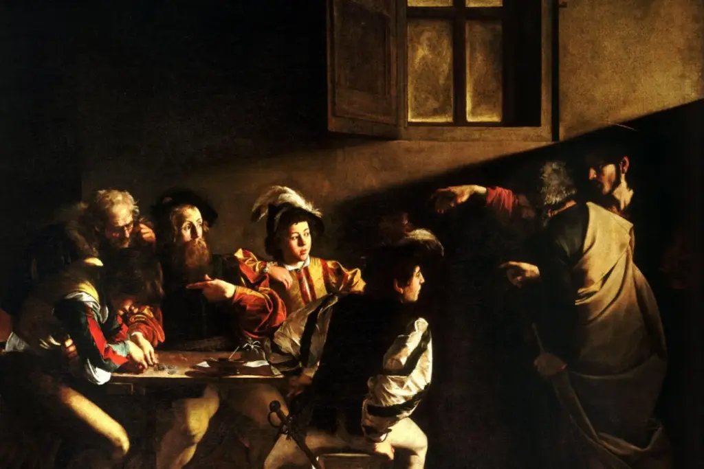 Caravaggio'nun “Aziz Matta’nın Çağrısı” adlı tablosu; İsa'nın Matta’yı çağırdığı an dramatik ışık-gölgeyle resmedilmiş.
