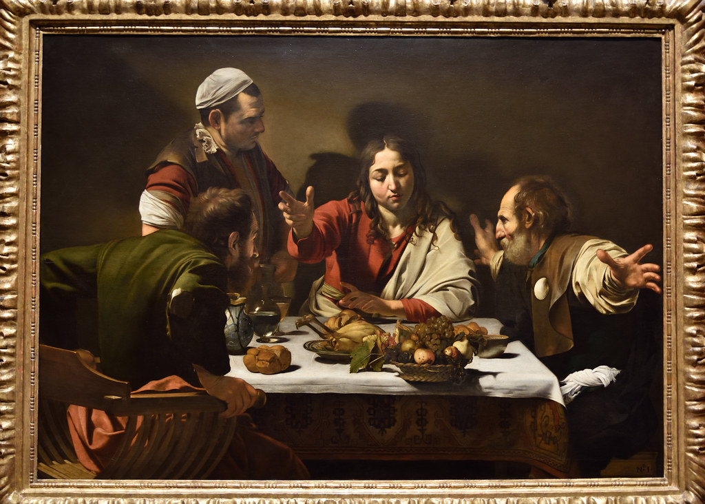 Caravaggio'nun “Emmaus’ta Akşam Yemeği” adlı eseri; İsa’nın ekmeği böldüğü anda öğrencilerin şaşkınlığı.