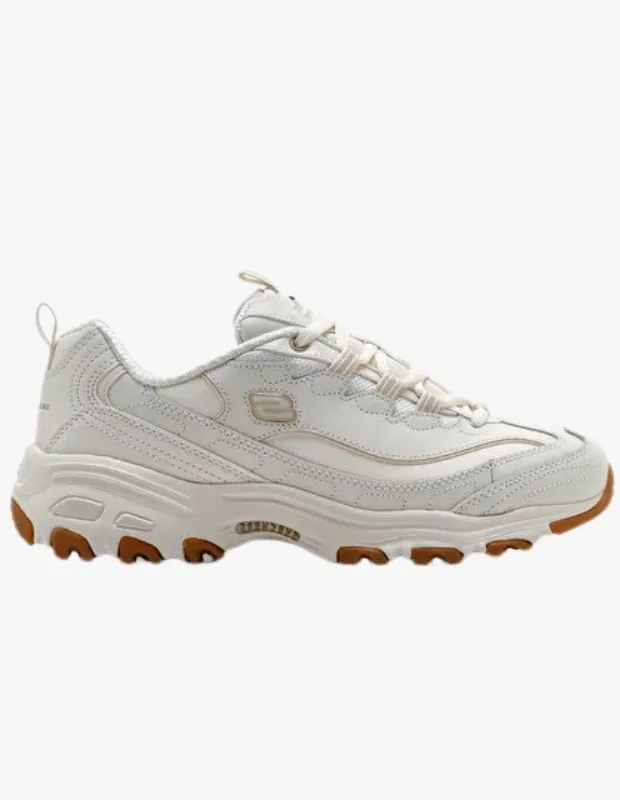 Skechers D’Lites Good Neutral Kadın Ayakkabı: Beyaz spor kadın ayakkabı, rahat tabanlı ve nötr tonlu sneaker.