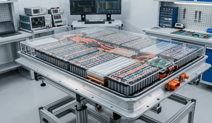 Laboratuvar ortamında yüksek voltajlı elektrikli otomobil batarya paketi