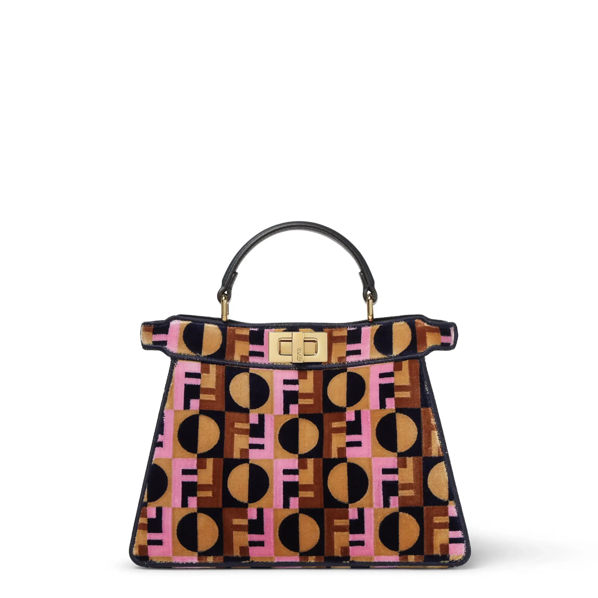 Fendi Emily in Paris özel kapsül koleksiyonuna ait, Art Deco esintili FF Dots desenli Peekaboo çanta.