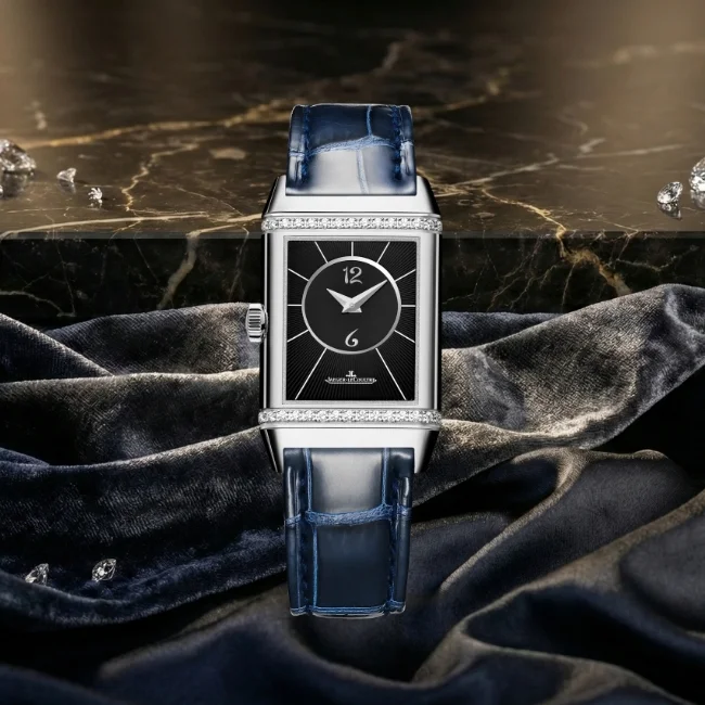 Jaeger‑LeCoultre Reverso Classic Duetto Diamond çift yüzlü pırlantalı beyaz altın erkek kol saati