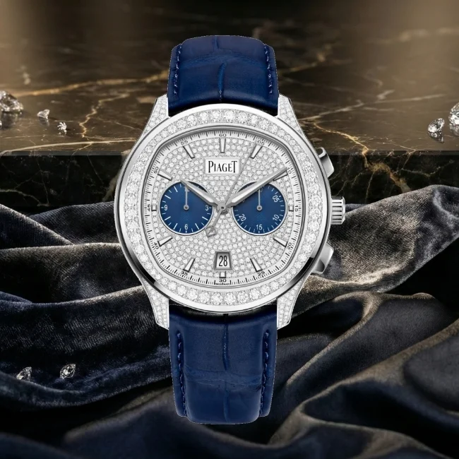 Piaget Polo Chronograph pırlantalı beyaz altın erkek kol saati