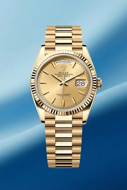 Rolex Day-Date 36 sarı altın, sarı kadran erkek kol saati, başkanların saati