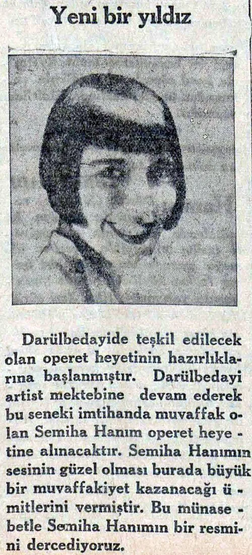 17 Temmuz 1931 tarihli Cumhuriyet gazetesinde Semiha Berksoy'a dair haber.