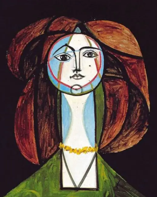 Pablo Picasso'nun 1946 tarihli eseri olan Femme au collier jaune (Françoise Gilot) tablosu, koyu renk saçları, belirgin yüz hatları, ciddi ifadesi ve göz alıcı kalın sarı bir kolyesiyle sanatçının eşi Françoise Gilot'yu karakteristik bir üslupla betimlemektedir.
