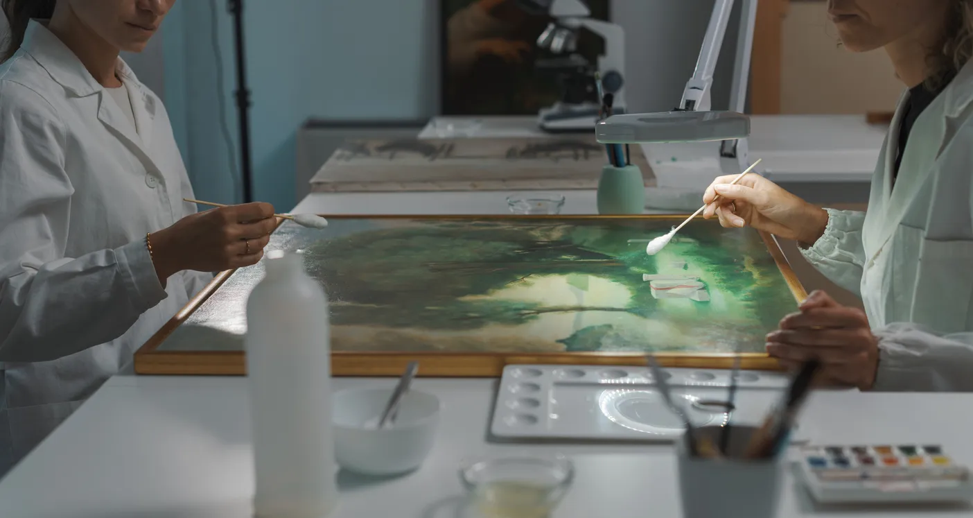 Laboratuvar ortamında sanat eseri üzerinde bilimsel test uygulaması