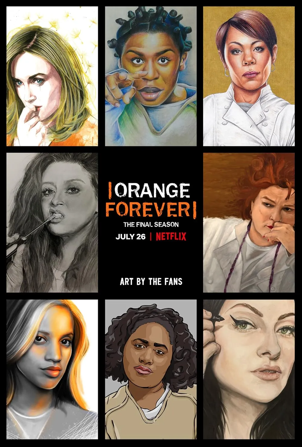 Orange Is the New Black final sezon afişinde karakter illüstrasyon kolajı