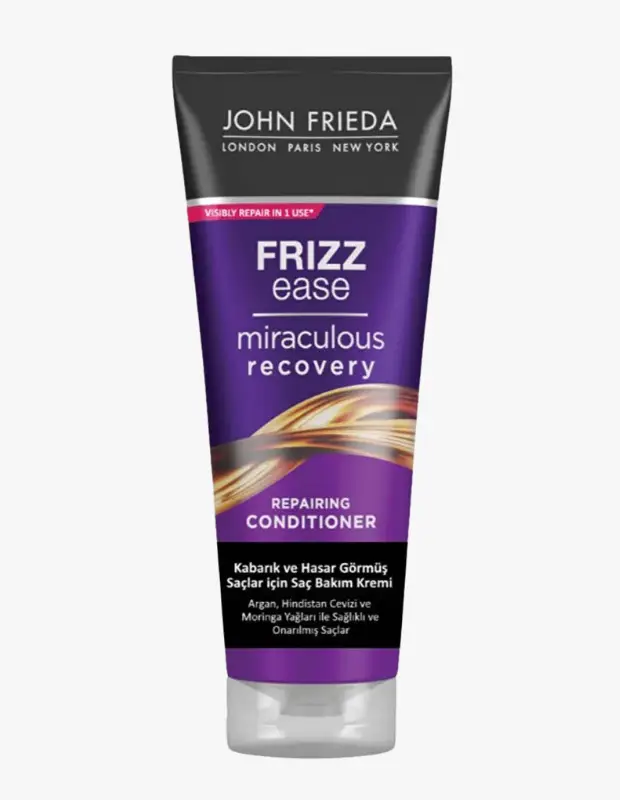 Marka Adı: John Frieda
Ürün Adı: John Frieda Unisex Frizz Ease Miraculous Recovery Onarıcı Saç Kremi
Ürün Cinsiyeti: Unisex
Ürün Tipi: Saç Kremi
Ürün Sezonsallığı: Belirtilmemiş
Ürün Çeşidi: Kabarma Karşıtı ve Onarıcı Saç Bakım Kremi
Ürün Özellikleri: John Frieda Frizz Ease Miraculous Recovery Onarıcı Saç Kremi, kabaran ve hasar görmüş saçlar için özel olarak geliştirilmiştir. Tek kullanımda gözle görülür onarım sağlamayı hedefleyen bu bakım kremi, saç tellerini beslemek ve onarmak için Argan, Hindistan Cevizi ve Moringa yağları ile zenginleştirilmiştir. Saçın pürüzsüzleşmesine ve kabarmayı kontrol altına almasına yardımcı olurken, sağlıklı ve parlak bir görünüm kazandırır. Mor renkli, pratik sıkma tüp ambalajı kolay kullanım sunar.
Öne Çıkan Detaylar:
- Tek kullanımda gözle görülür onarım vaadi.
- Kabaran ve hasar görmüş saçlar için özel olarak formüle edilmiştir.
- Argan, Hindistan Cevizi ve Moringa yağları ile zenginleştirilmiş içeriğe sahiptir.
Kimler Kullanıyor?: Saçlarının kabarmasından, elektriklenmesinden ve yıpranmışlığından şikayetçi olan, saç tellerine yeniden sağlık, pürüzsüzlük ve parlaklık kazandırmak isteyen herkes bu ürünü tercih edebilir. Özellikle yoğun nem ihtiyacı duyan, cansız ve kolay kırılan saçlara sahip olup hızlı ve etkili bir onarım arayanlar için idealdir. Doğal yağlarla zenginleştirilmiş formüllerle saç bakım rutinini desteklemeyi sevenler için uygundur.