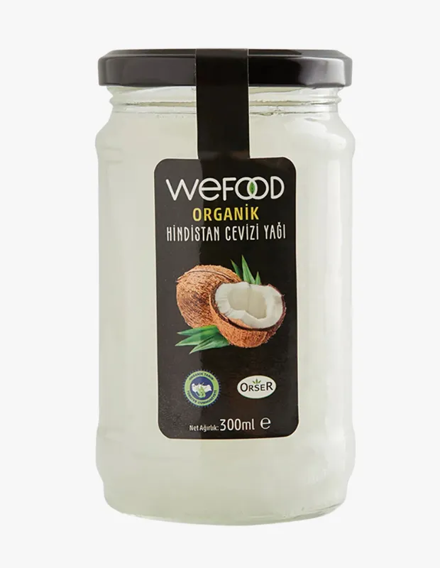 Wefood organik hindistan cevizi yağı cam kavanozda doğal ve soğuk sıkım coconut oil