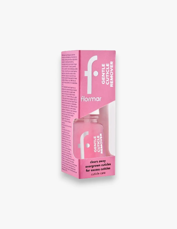 Flormar'ın pembe kutusunda, şeffaf penceresinden görünen pembe sıvılı şişesiyle nazik tırnak eti temizleyici, tırnak eti bakımı için aşırı büyümüş tırnak etlerini temizleme özelliğini vurgulamaktadır.