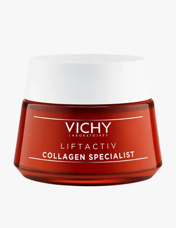Marka Adı: Vichy
Ürün Adı: Vichy Liftactiv Collagen Specialist Krem
Ürün Cinsiyeti: Unisex
Ürün Tipi: Krem
Ürün Sezonsallığı: Belirtilmemiş
Ürün Çeşidi: Kolajen Destekleyici Krem
Ürün Özellikleri: Bu etkili krem, peptitler, C vitamini türevleri ve Vichy Termal Suyu içeren zengin formülüyle kolajen üretimini desteklemeyi hedefler. Ciltteki mat görünümü, elastikiyet kaybını ve ince çizgileri hedef alarak cildin daha sıkı, dolgun ve aydınlık bir görünüme kavuşmasına yardımcı olur. Turuncu-kırmızı renkteki şık kavanoz tasarımı, ürünün dermokozmetik yapısını görsel olarak tamamlar.
Öne Çıkan Detaylar:
- Kolajen üretimini destekleyen özel formül
- Peptitler, C vitamini türevleri ve termal su içeriği
- Mat görünüm, elastikiyet kaybı ve ince çizgi görünümüne karşı etkili
Kimler Kullanıyor?: Cildindeki elastikiyet kaybı, ince çizgiler ve mat görünüm gibi yaşlanma belirtileriyle mücadele etmek isteyenler bu kremi tercih edebilir. Daha dolgun, sıkı, aydınlık ve canlı bir cilt görünümüne kavuşmayı amaçlayan, aktif içeriklere ve dermokozmetik çözümlere değer veren herkes için cilt bakım rutinine güçlü bir destektir.