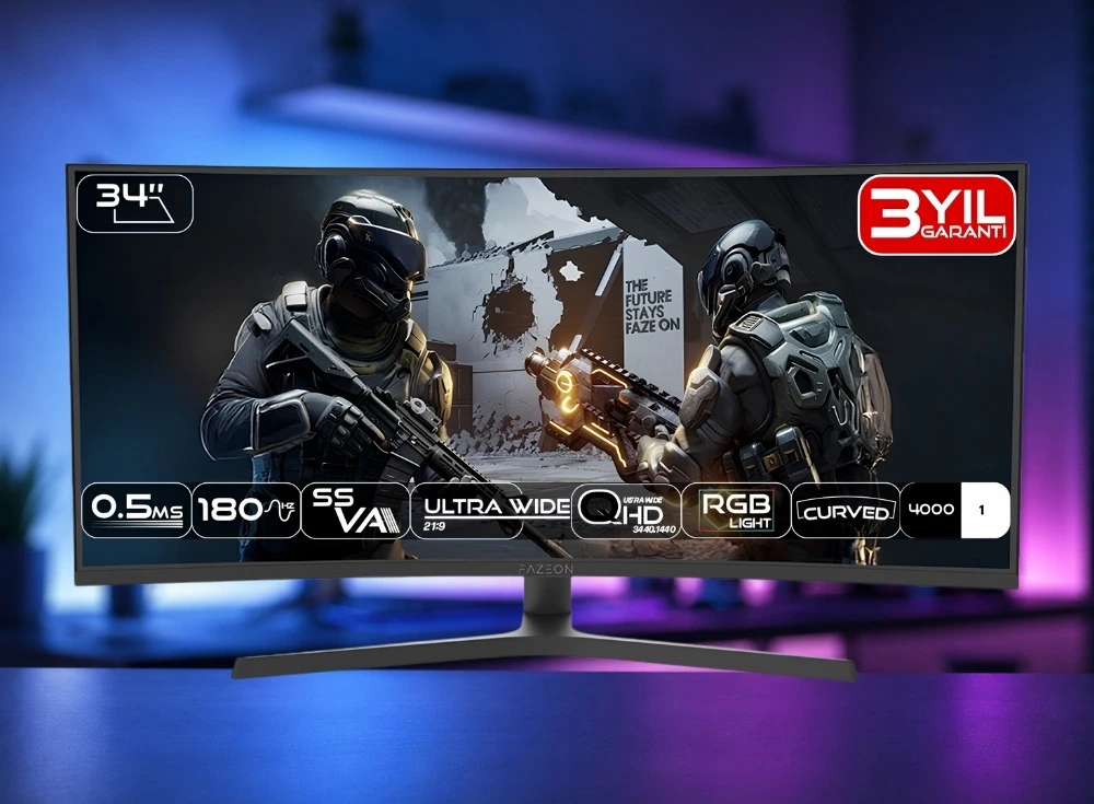 Marka Adı: Fazeon
Ürün Adı: Fazeon X34F180QP 34 inç UWQHD 180Hz Kavisli Ultrawide Oyuncu Monitörü
Ürün Cinsiyeti: Belirtilmemiş
Ürün Tipi: Monitör
Ürün Sezonsallığı: Belirtilmemiş
Ürün Çeşidi: Kavisli Ultrawide Oyuncu Monitörü
Ürün Özellikleri:
Fazeon X34F180QP, 34 inçlik geniş UWQHD (3440x1440) çözünürlüklü, 1500R kavisli bir oyuncu monitörüdür. 21:9 ultra geniş en boy oranı, sürükleyici bir görsel deneyim sunar. Hızlı VA (SS VA) panel teknolojisi sayesinde 0.5ms tepki süresi ve 180Hz yenileme hızı ile akıcı ve keskin görüntüler vaat eder. Arka paneldeki RGB ışıklandırma, modern bir oyun atmosferi yaratırken, ince çerçeveli ve şık tasarımıyla dikkat çeker.
Öne Çıkan Detaylar:
- 0.5ms tepki süresi ve 180Hz yenileme hızı ile akıcı oyun deneyimi
- 34 inç UWQHD (3440x1440) 1500R kavisli 21:9 ultra geniş ekran
- Kişiselleştirilebilir RGB aydınlatma ve 3 yıl garanti
Kimler Kullanıyor?:
Bu monitör, oyun dünyasında en akıcı ve sürükleyici deneyimi arayan, özellikle yarış ve simülasyon oyunlarında geniş görüş alanının avantajını kullanmak isteyen oyuncular için idealdir. Aynı zamanda geniş çalışma alanı sayesinde birden fazla uygulamayı aynı anda açık tutarak verimliliğini artırmak isteyen profesyonel kullanıcılar, içerik üreticileri ve çoklu görev yapan herkes için etkileyici bir seçenektir.