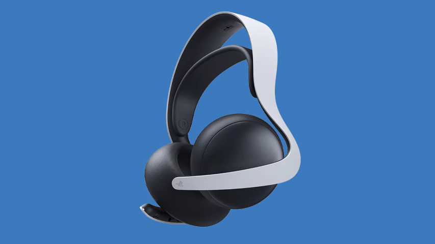 Mavi bir arka plan üzerinde, PlayStation'ın modern tasarımını yansıtan, beyaz dış çerçeveli ve mat siyah kulaklıklı, sol kulaklığının altından çıkan küçük bir mikrofonu bulunan Sony Pulse Elite kablosuz oyuncu kulaklığı.