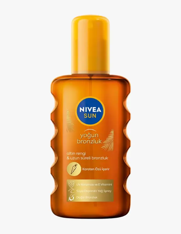 Marka Adı: NIVEA
Ürün Adı: NIVEA Sun Unisex Yoğun Bronzlaştırıcı Yağ
Ürün Cinsiyeti: Unisex
Ürün Tipi: Bronzlaştırıcı Yağ Sprey
Ürün Sezonsallığı: Yaz
Ürün Çeşidi: Yoğun Bronzlaştırıcı
Ürün Özellikleri: NIVEA Sun Yoğun Bronzlaştırıcı Yağ Sprey, suya dayanıklı formülüyle cilde kolayca nüfuz eder. Karoten özü ve E vitamini ile desteklenen yoğun nemlendirici kompleksi sayesinde cildi kurutmadan, kısa sürede altın rengi ve uzun süre kalıcı, derin bir esmerlik sağlar. Aynı zamanda UV koruması sunarak cildin güneşin olumsuz etkilerine karşı korunmasına yardımcı olur.
Öne Çıkan Detaylar:
- UV koruması ve E vitamini içerir
- Suya dayanıklı yağ sprey formülü
- Kısa sürede kalıcı ve derin altın rengi bronzluk
Kimler Kullanıyor?: Yaz aylarında güneş altında hızlı, belirgin ve derin bir bronzluk elde etmek isteyenler için idealdir. Tatil zamanını verimli değerlendirmek, cildini kurutmadan uzun süre kalıcı ve doğal görünümlü bir esmerliğe sahip olmak isteyen herkes bu ürünü tercih edebilir.