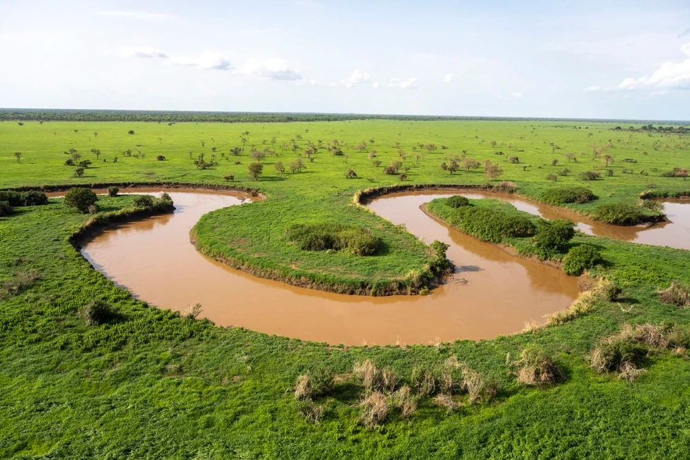 Güney Sudan'ın yemyeşil savanaları arasında, kahverengi ve kıvrımlı bir nehrin aktığı bu uçsuz bucaksız doğal manzara, ülkenin ilk UNESCO Dünya Mirası Listesi'ne eklenen Boma-Badingilo Göç Manzarası'nın hayati önemini gözler önüne seriyor.