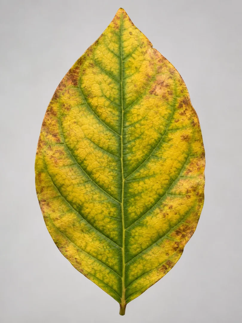 Damarları yeşil, damar araları sararmış yaprak.