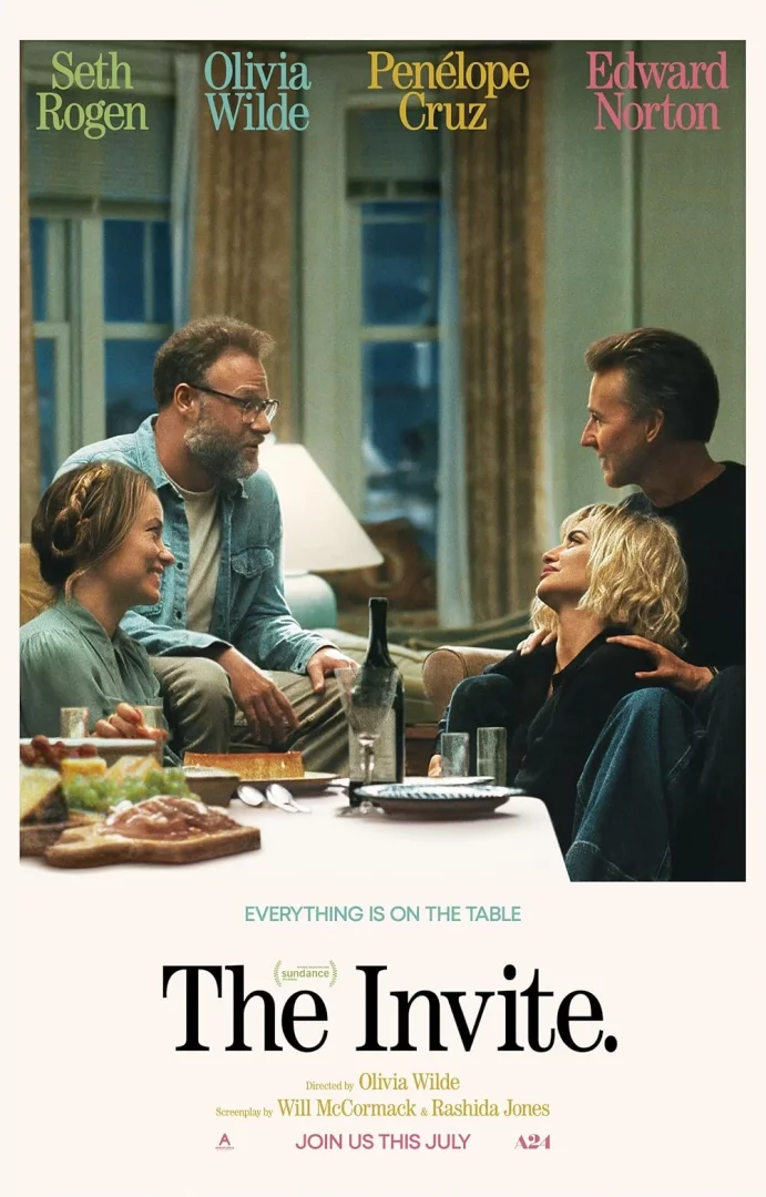The Invite filminin afişinde, yemek ve şarapla dolu bir masada oturan Seth Rogen ve Olivia Wilde ile onlarla samimi bir etkileşim içinde olan Penélope Cruz ve Edward Norton'ın yer aldığı sahne, bir sinema eleştirmeninin mercek altına aldığı çeşitli yapımlar arasında dikkat çeken bir örneği temsil ediyor.