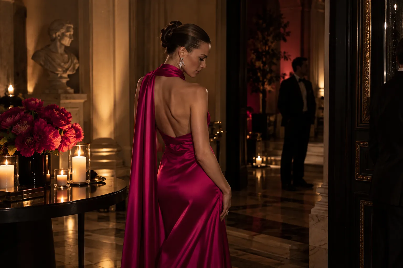 Flormar Gala etkinliğinde, parlak flaş ışıkları ve spot aydınlatmalar eşliğinde, şık davetlilerin kırmızı halıda zarafetle poz vererek etkinliğin ambiyansına uygun bir şekilde anın tadını çıkardığı göz alıcı bir sahne.