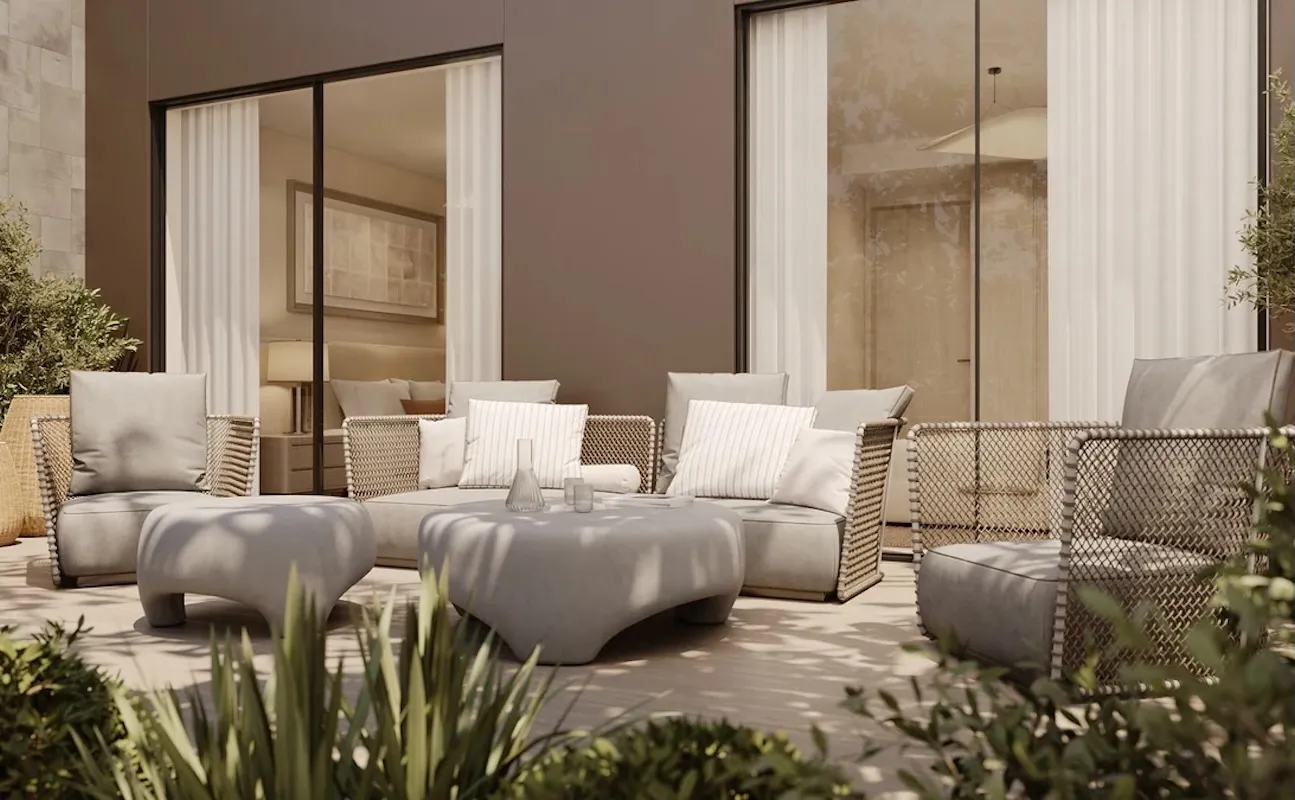Mesa Casa Well terasında açık hava oturma ve dinlenme alanı.