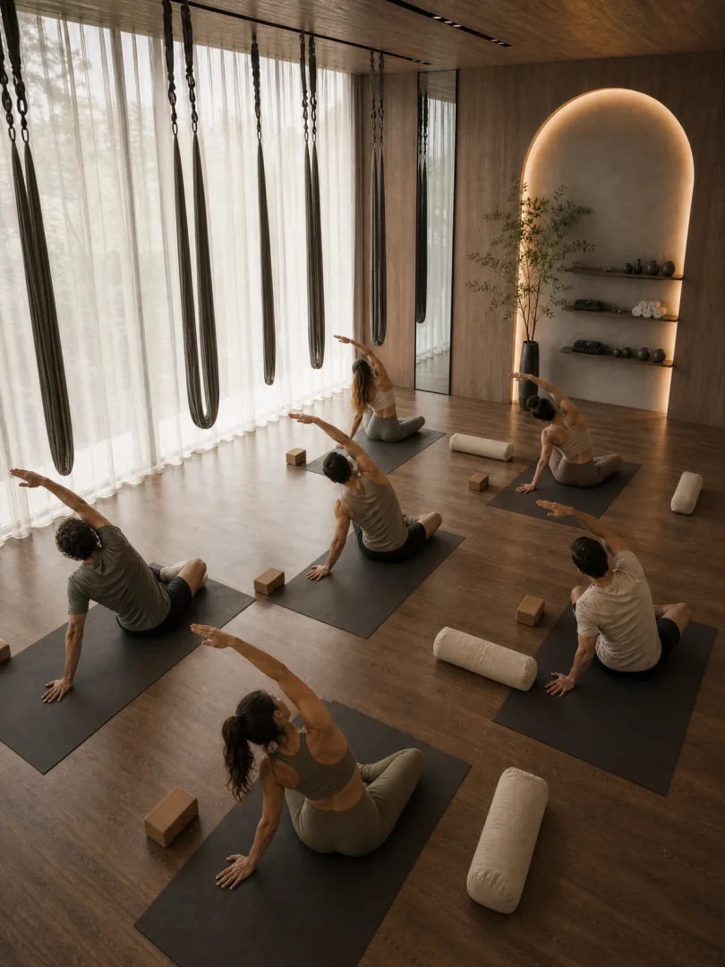 Mesa Casa Well yoga ve pilates stüdyosunda egzersiz yapan kişiler.