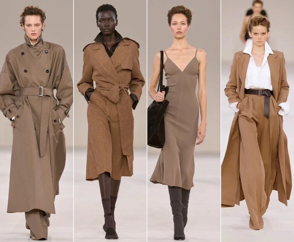 Milano Moda Haftası kapsamında gerçekleştirilen Max Mara defilesinden bir an: podyumda kendinden emin adımlarla yürüyen bir model, markanın imzası niteliğindeki şık ve zamansız bir tasarımı göz kamaştırıcı bir şekilde sunuyor.