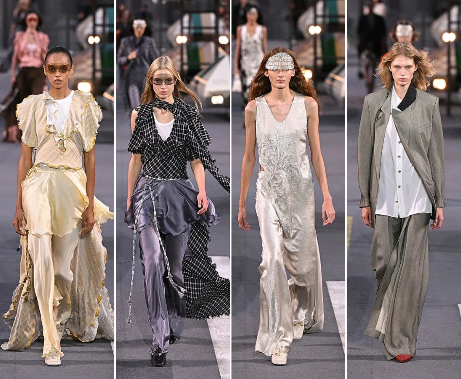 Louis Vuitton markasının öne çıkan tasarımlarından birini sergileyen bir model, dünya moda sahnesinin kalbi Paris Moda Haftası'nda podyumda ilerlerken, koleksiyonun modern çizgilerini ve lüks dokusunu izleyicilere sunuyor.
