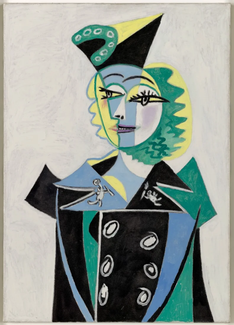 Pablo Picasso'nun, sürrealist şair Paul Éluard'ın eşi ve önemli bir ilham perisi olan Nusch Éluard'ı resmettiği bu etkileyici portrede, kadının özgün yüz hatları ve derin düşünceli bakışı, sanatçının karakteristik soyutlayıcı tarzıyla kahverengi ve koyu tonların ağırlıkta olduğu bir kompozisyonda belirgin bir şekilde sunuluyor.