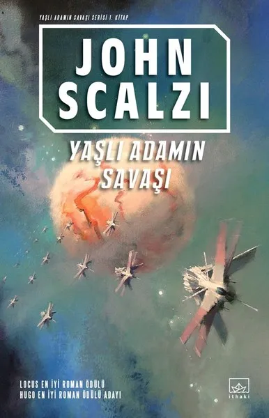 John Scalzi'nin Yaşlı Adamın Savaşı serisinin ilk kitabının kapağında, kızıl renkte, yüzeyinde çatlaklar olan büyük bir gezegen ve onu çevreleyen, dikenli yapısıyla dikkat çeken çok sayıda uzay gemisinin kozmik bir savaş ortamında asılı kaldığı epik bir sahne görülüyor.