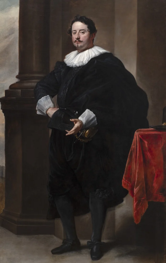 Koyu renk, dantel detaylı 17. yüzyıl kıyafetleri içinde, zarif bir duruş sergileyen, kılıç kuşanmış bir beyefendiyi tasvir eden bu tam boy portre, Anthony van Dyck'ın Barok döneme ait karakteristik üslubunu yansıtan etkileyici bir sanat eseridir.
