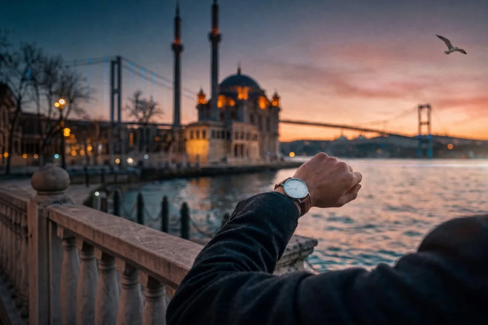 Istanbul Saat Festivali kapsamında özenle hazırlanan bir vitrinde, parlak metal kasaları, ince işçilikli kadranları ve zarif deri veya metal kayışlarıyla dikkat çeken, çeşitli lüks markalara ait birçok kol saati göz alıcı bir şekilde sergileniyor.