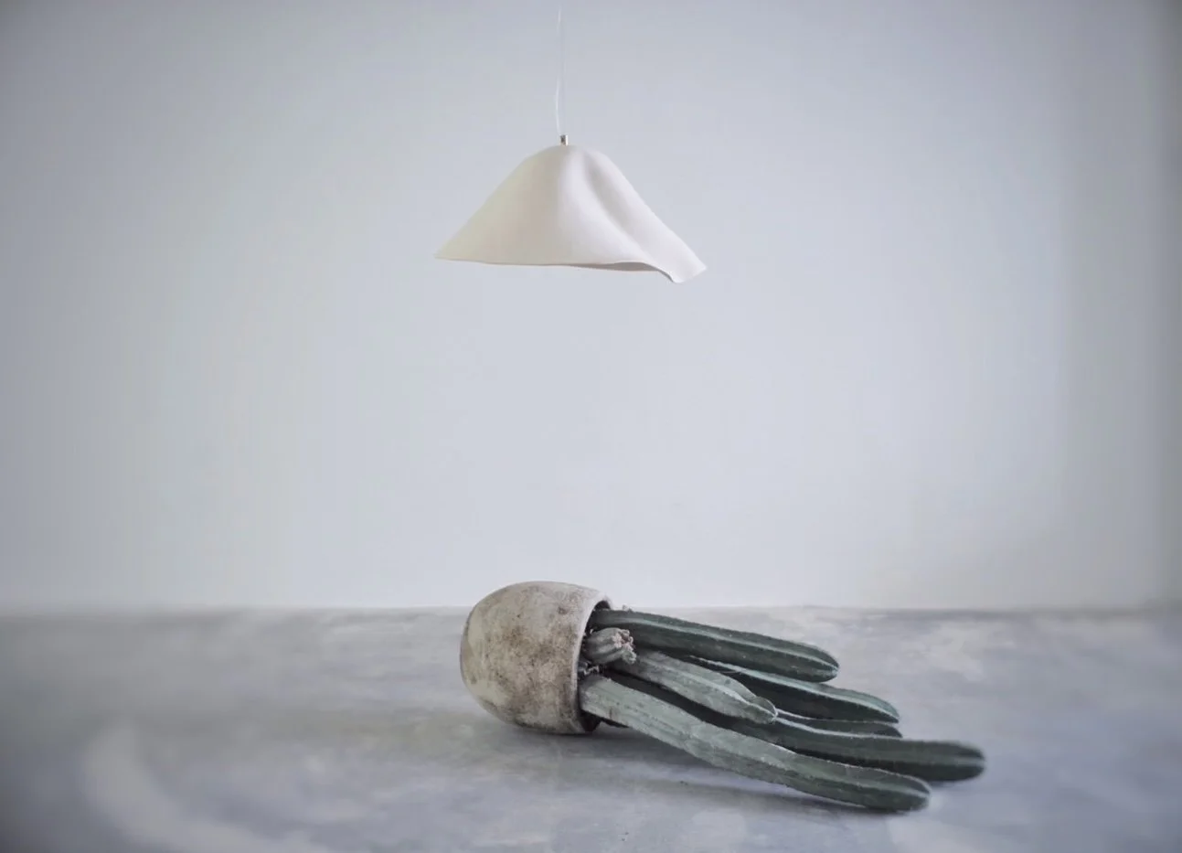 Eshen Ceramics Folds lamba, kıvrımlı seramik yüzeyi ve sıcak, davetkar ışıklandırmasıyla sonbahar dekorasyon trendlerinin şıklığını yansıtan, modern bir iç mekanda zarif bir detay olarak öne çıkıyor.